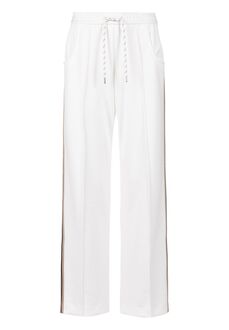 Spodnie dresowe ecru z lampasem czarno-camelowym Golden Oasis